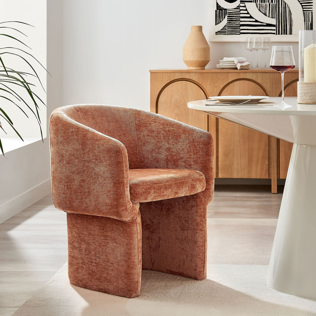 Verity Barrel Back Chenille Dining Armchair