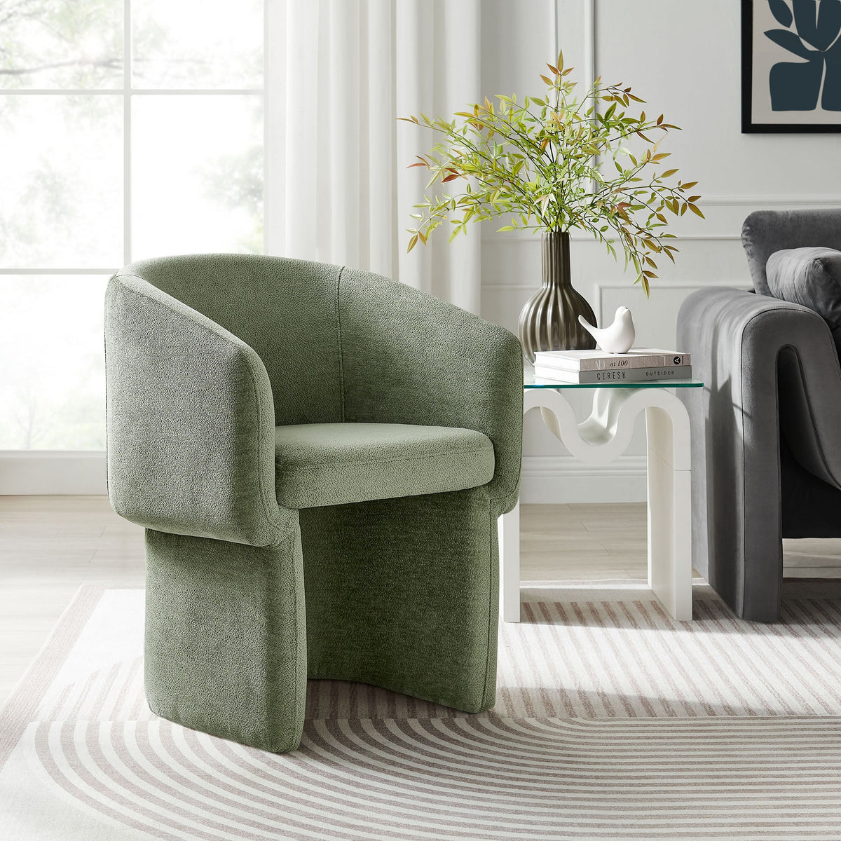 Verity Barrel Back Chenille Dining Armchair