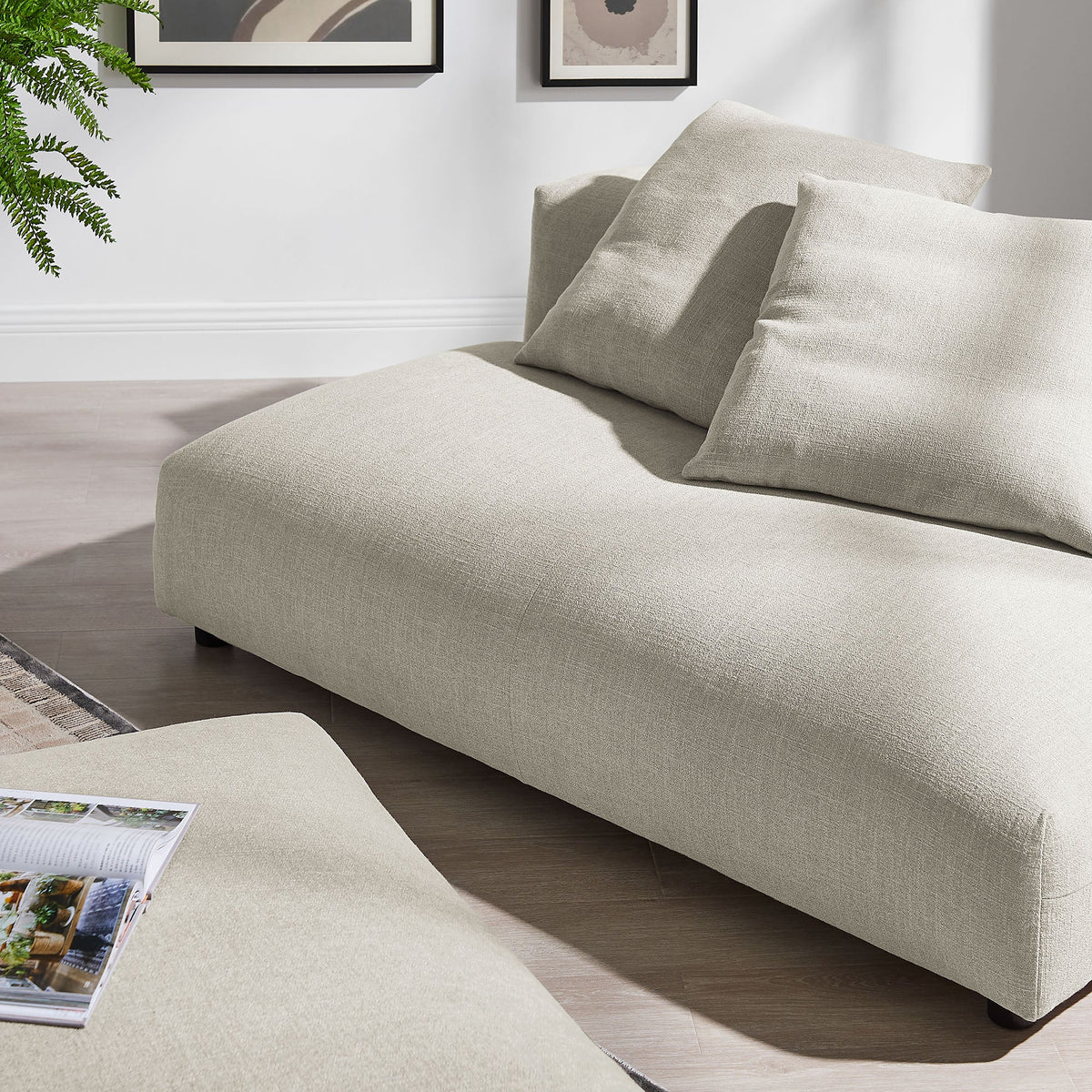 Solace Modular Upholstered Fabric Armless Loveseat and Ottoman Set