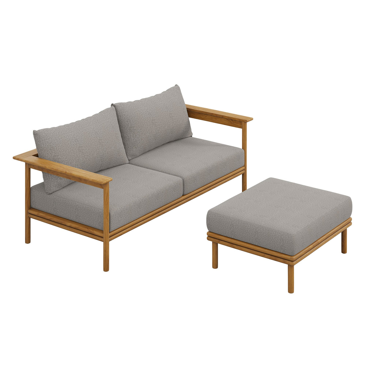 Wren 2-Piece Outdoor Patio Teak Wood Sofa and Ottoman Set - view 2