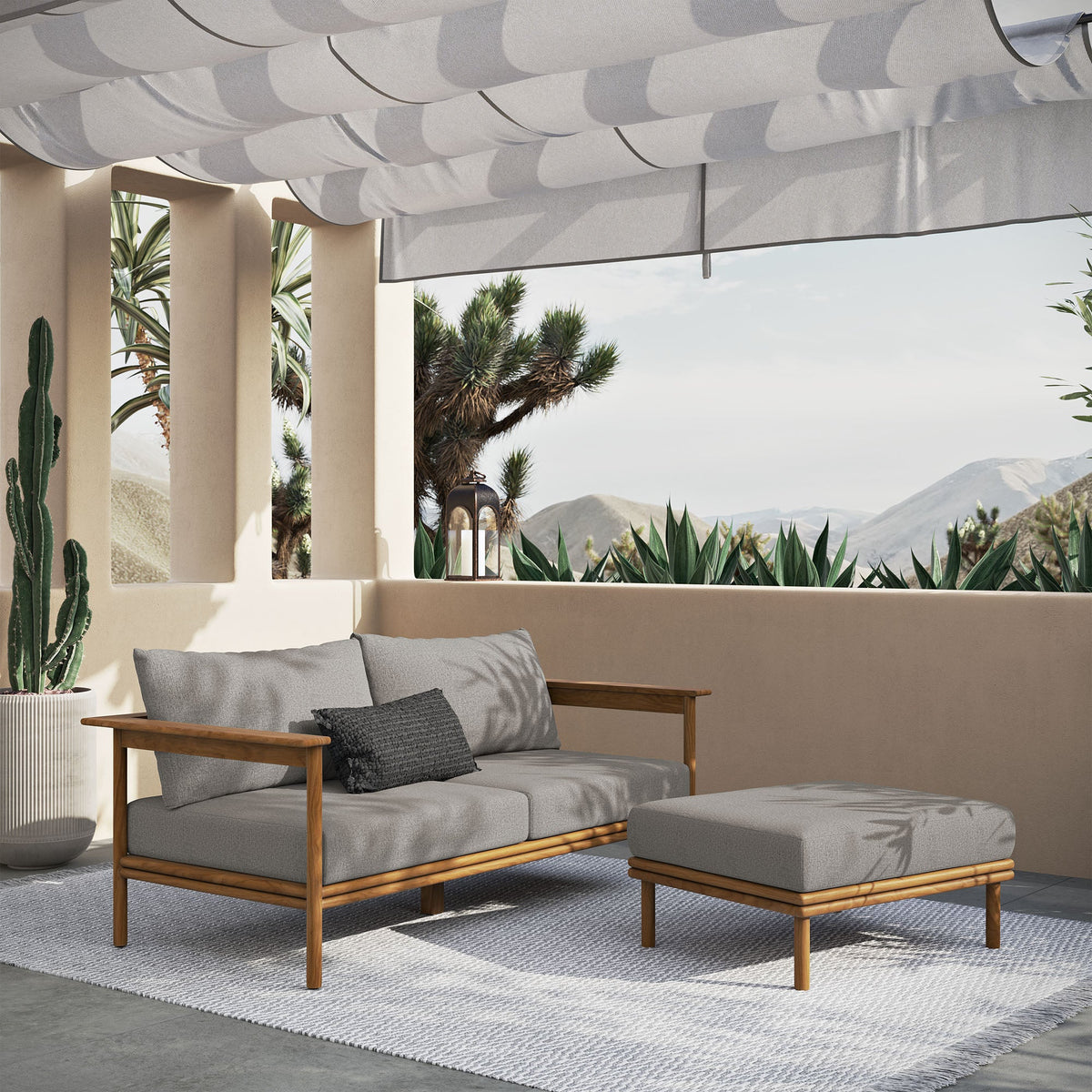 Wren 2-Piece Outdoor Patio Teak Wood Sofa and Ottoman Set - view 5
