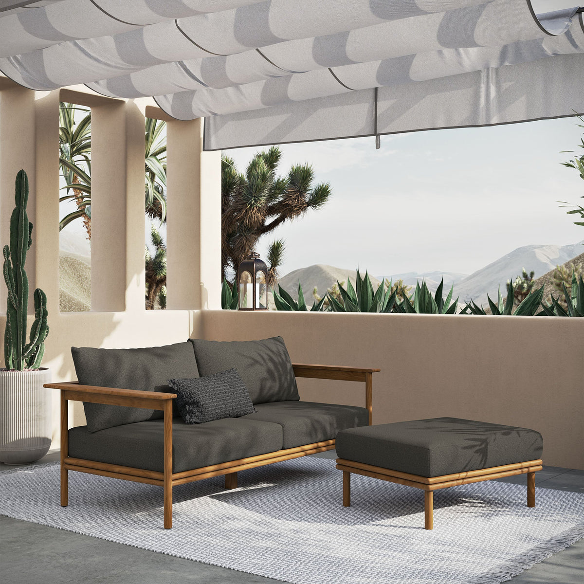 Wren 2-Piece Outdoor Patio Teak Wood Sofa and Ottoman Set - view 6