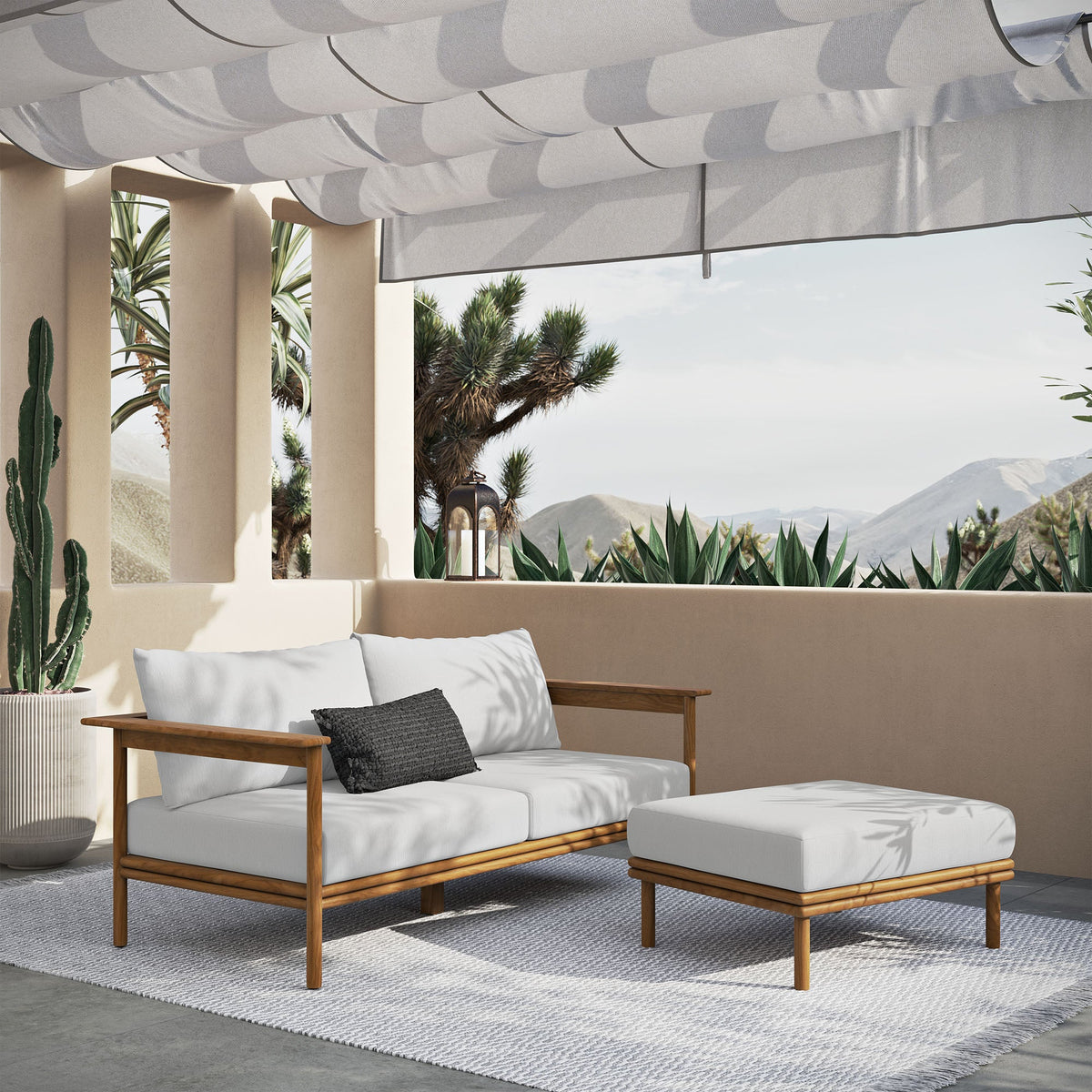 Wren 2-Piece Outdoor Patio Teak Wood Sofa and Ottoman Set - view 4