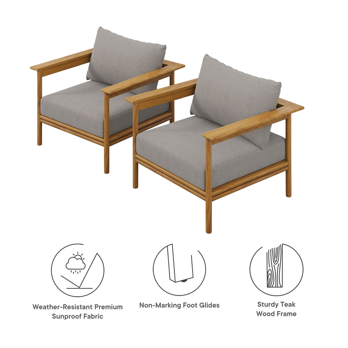 Wren Outdoor Patio Teak Wood Armchair Set of 2