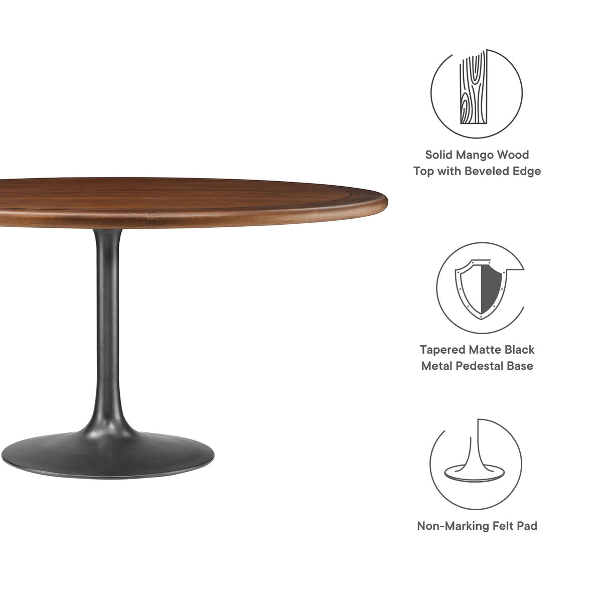 Lippa 60" Round Pedestal Solid Wood Dining Table