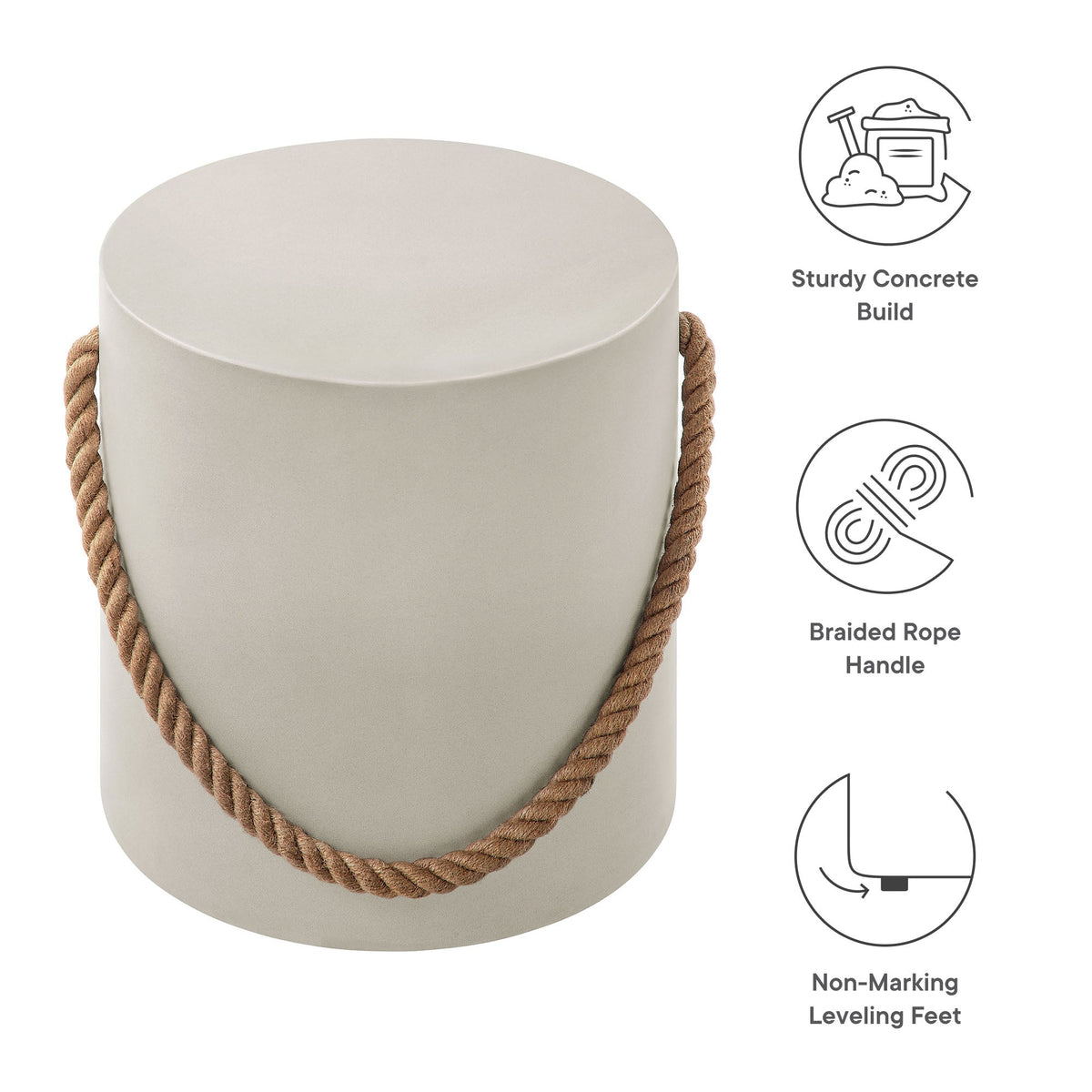 Isera Indoor - Outdoor Patio Rope Concrete Side Table Stool