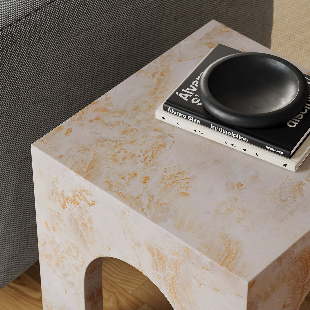 Valen Square Indoor - Outdoor Patio Arched Concrete Side Table