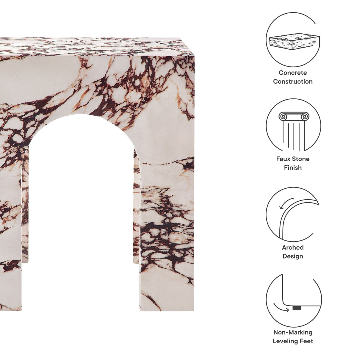 Valen Square Indoor - Outdoor Patio Arched Concrete Side Table