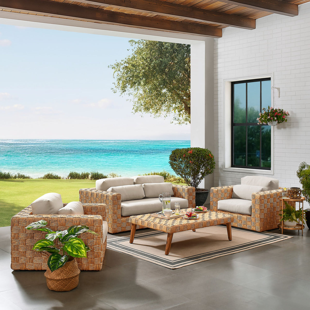 Thames 4-Piece Outdoor Patio Wicker Rattan Furniture Set