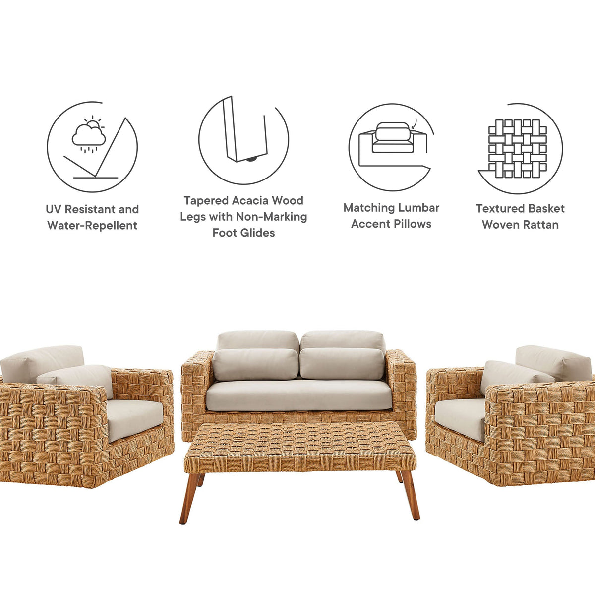 Thames 4-Piece Outdoor Patio Wicker Rattan Furniture Set