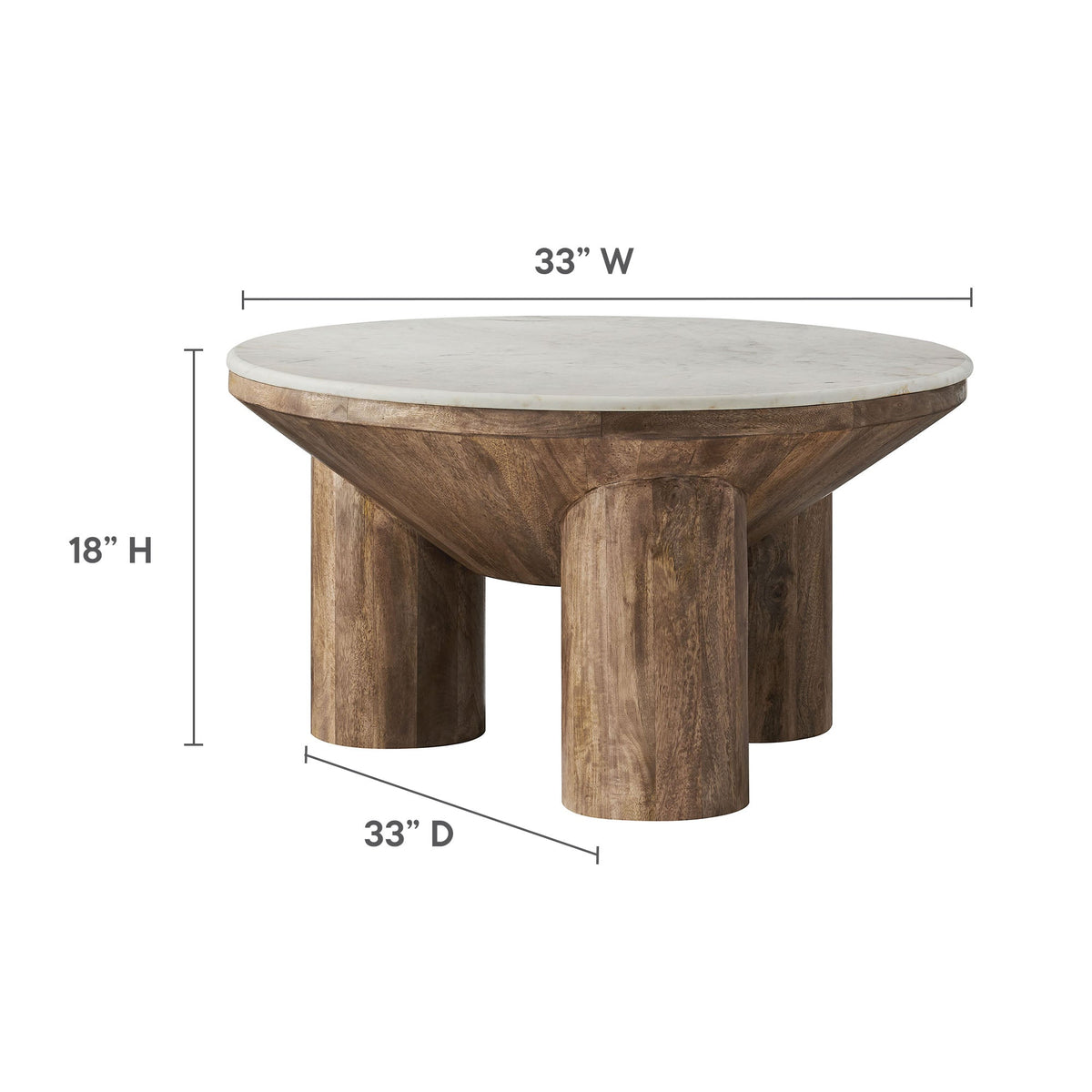 Ellison 33" Round Wood Coffee Table With Marble Top - view 8