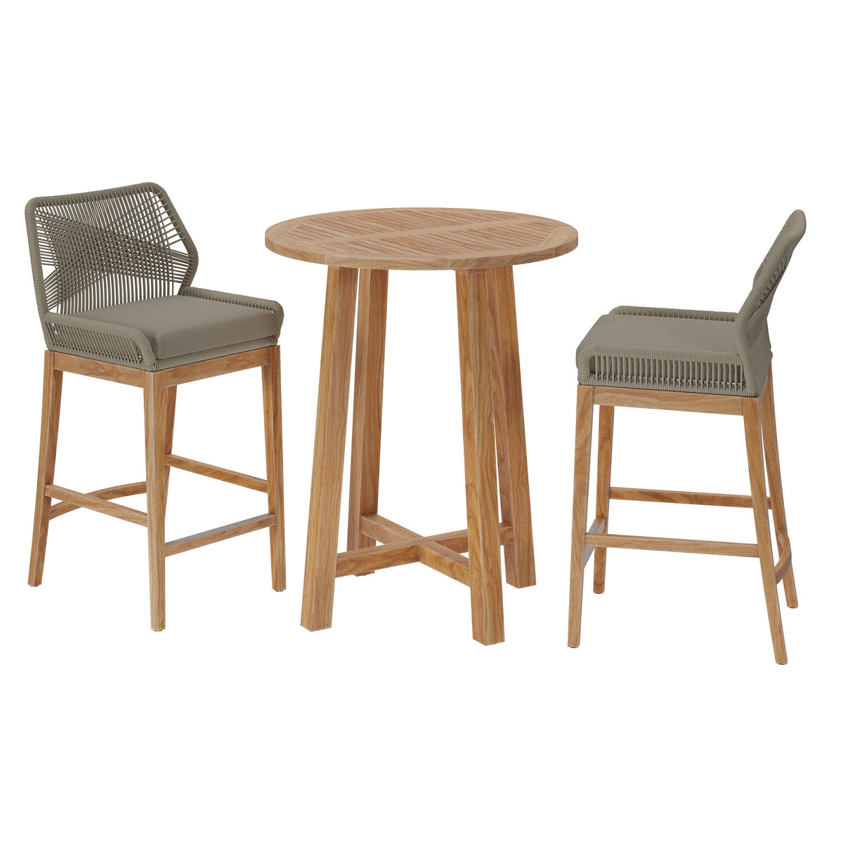 Wellspring 3-Piece Outdoor Patio Teak Wood Bar Set