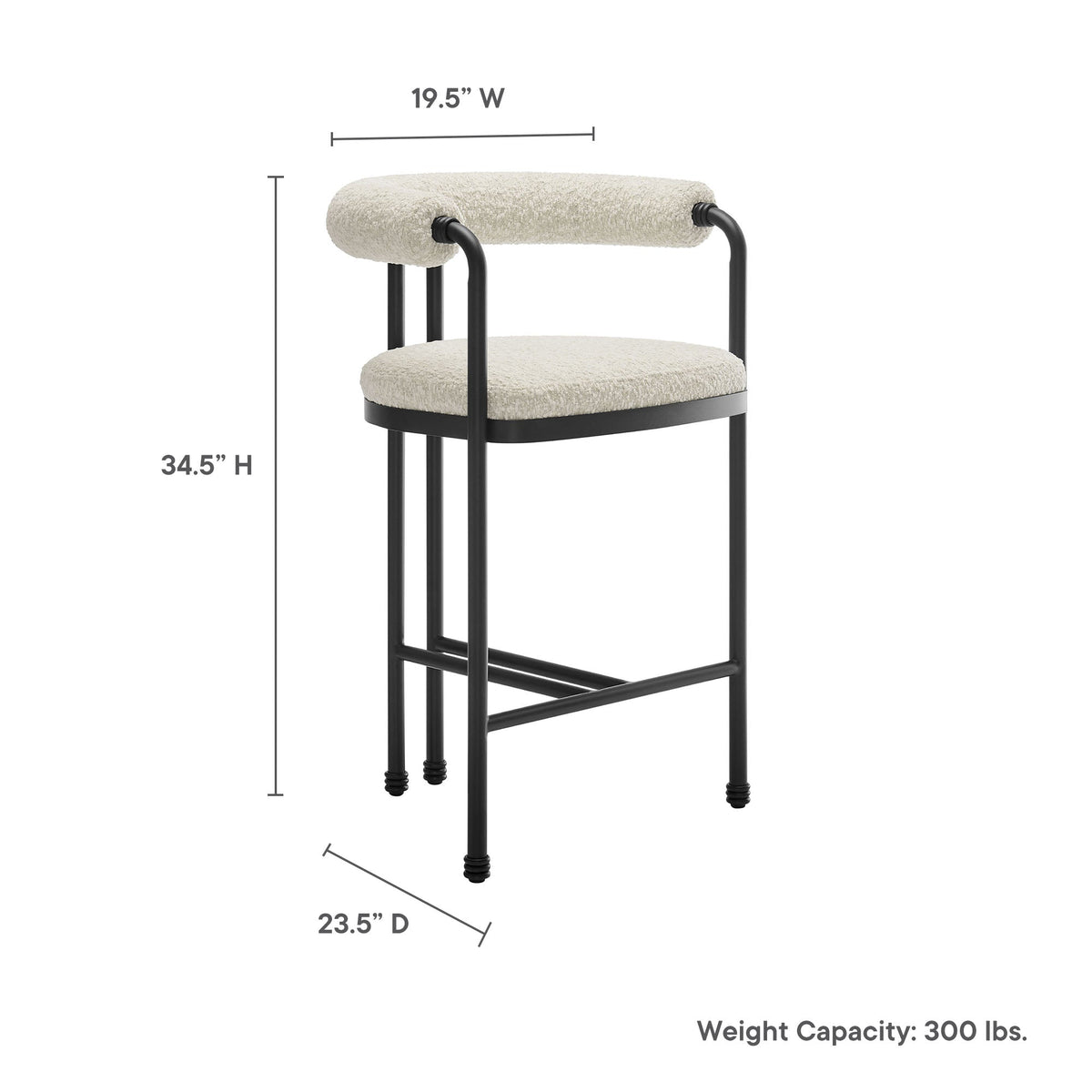 Turin Curved Back Boucle and Metal Counter Stool