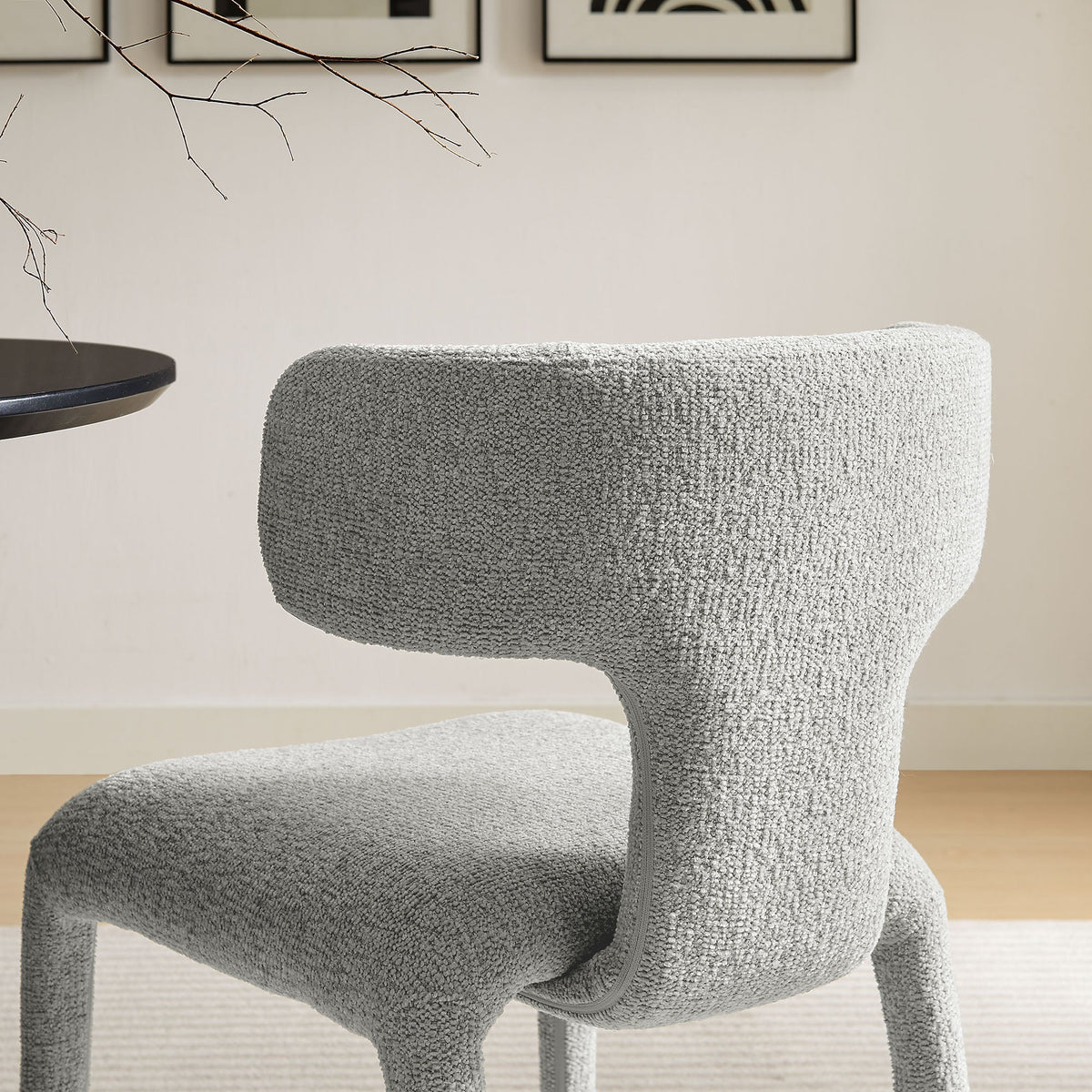 Stellan Curved Back Boucle Upholstered Dining Chair Set of Two