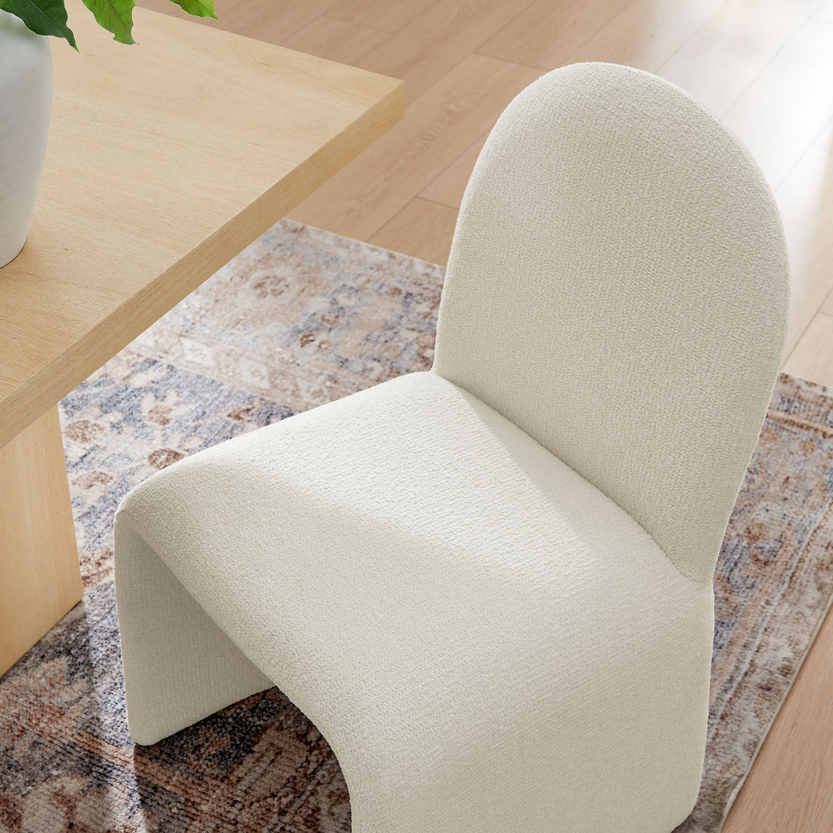 Junia Boucle Upholstered Arch Armless Dining Chair - view 11
