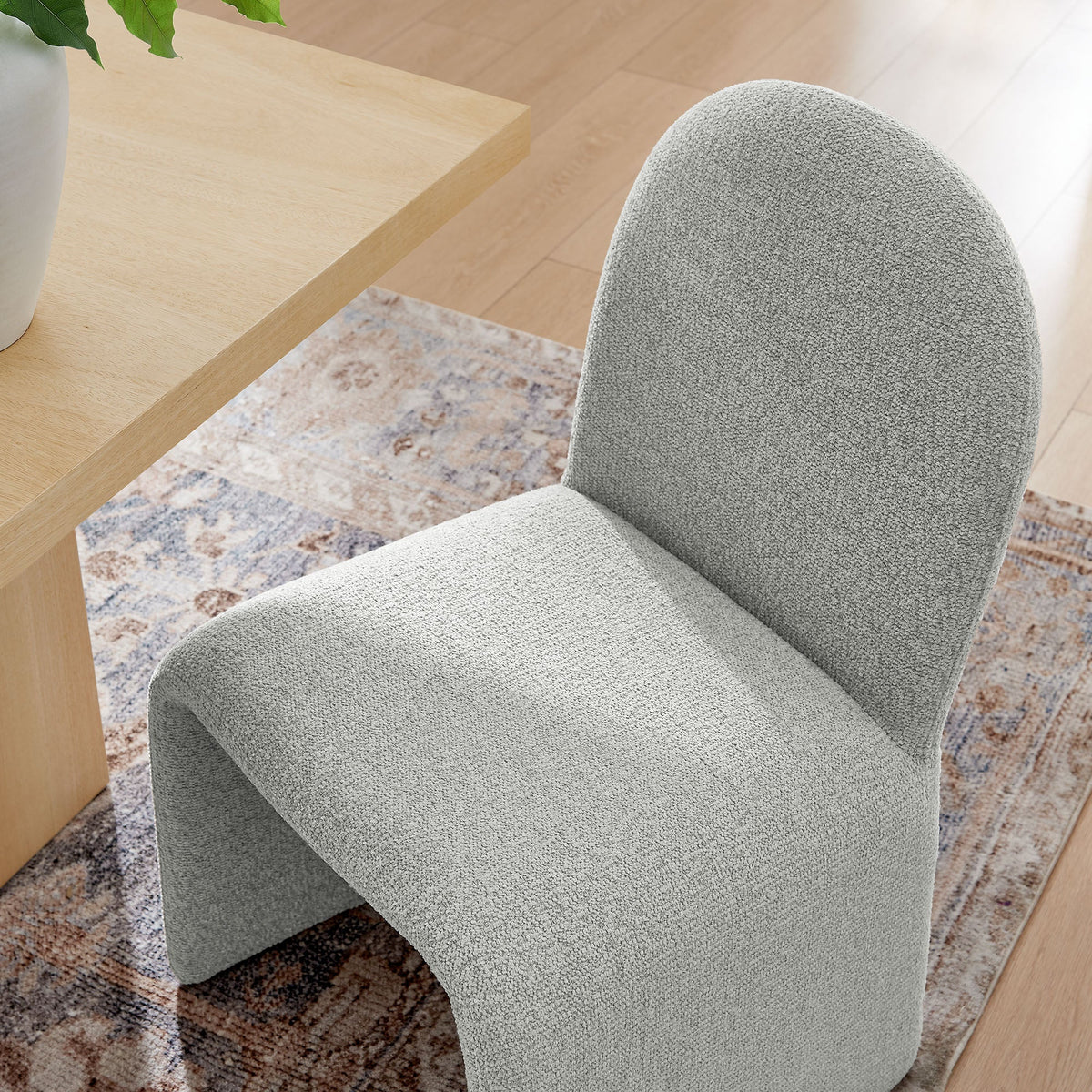 Junia Boucle Upholstered Arch Armless Dining Chair - view 12