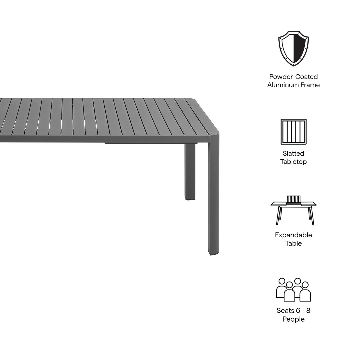 Tahoe Outdoor Patio Aluminum Extendable Dining Table