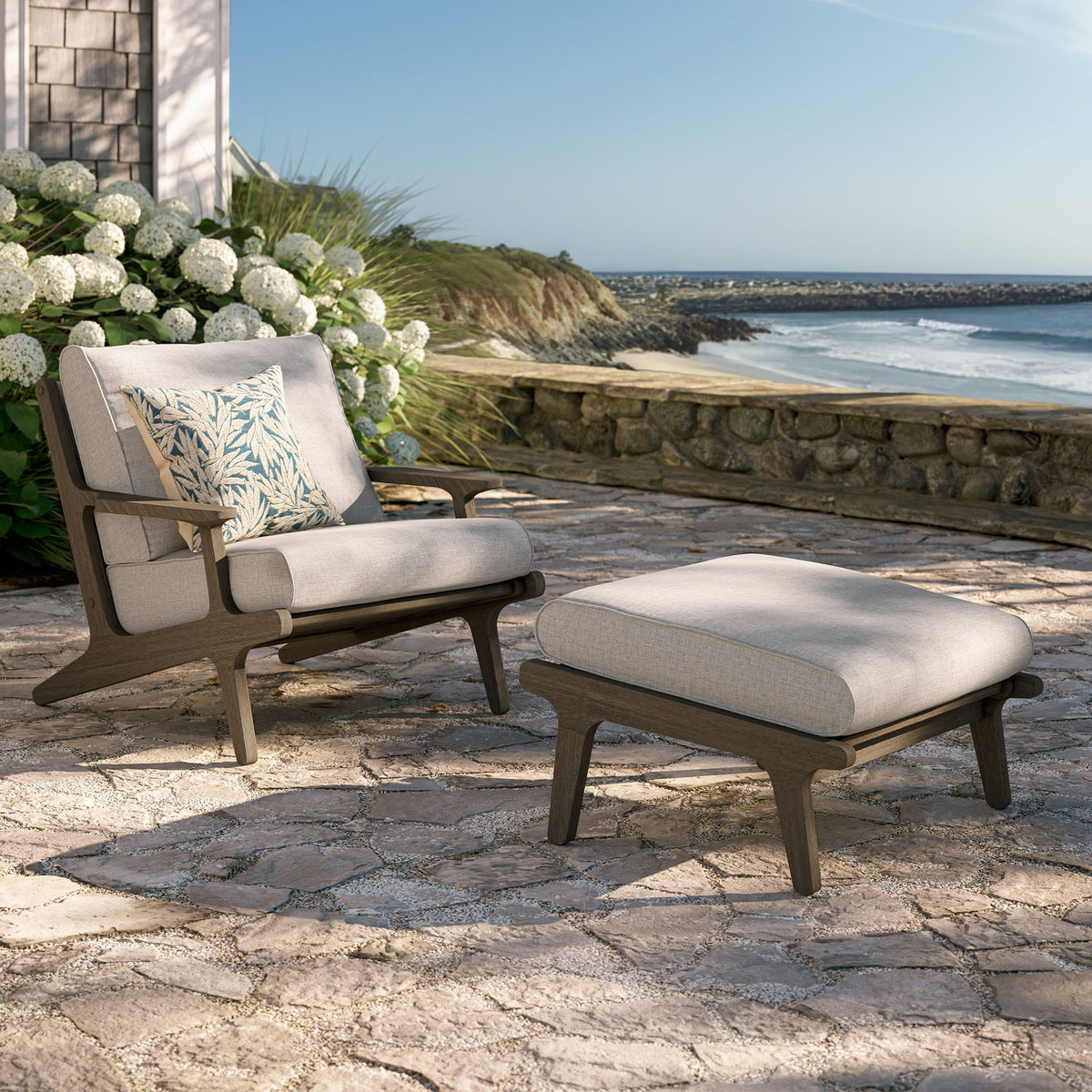 Saratoga Outdoor Teak Wood Chair and Ottoman Set