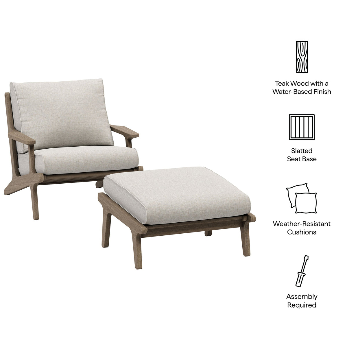 Saratoga Outdoor Teak Wood Chair and Ottoman Set