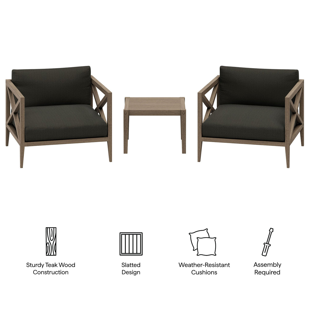 Northlake 3-Piece Outdoor Teak Wood Furniture Set with Armchair and Side Table - view 12