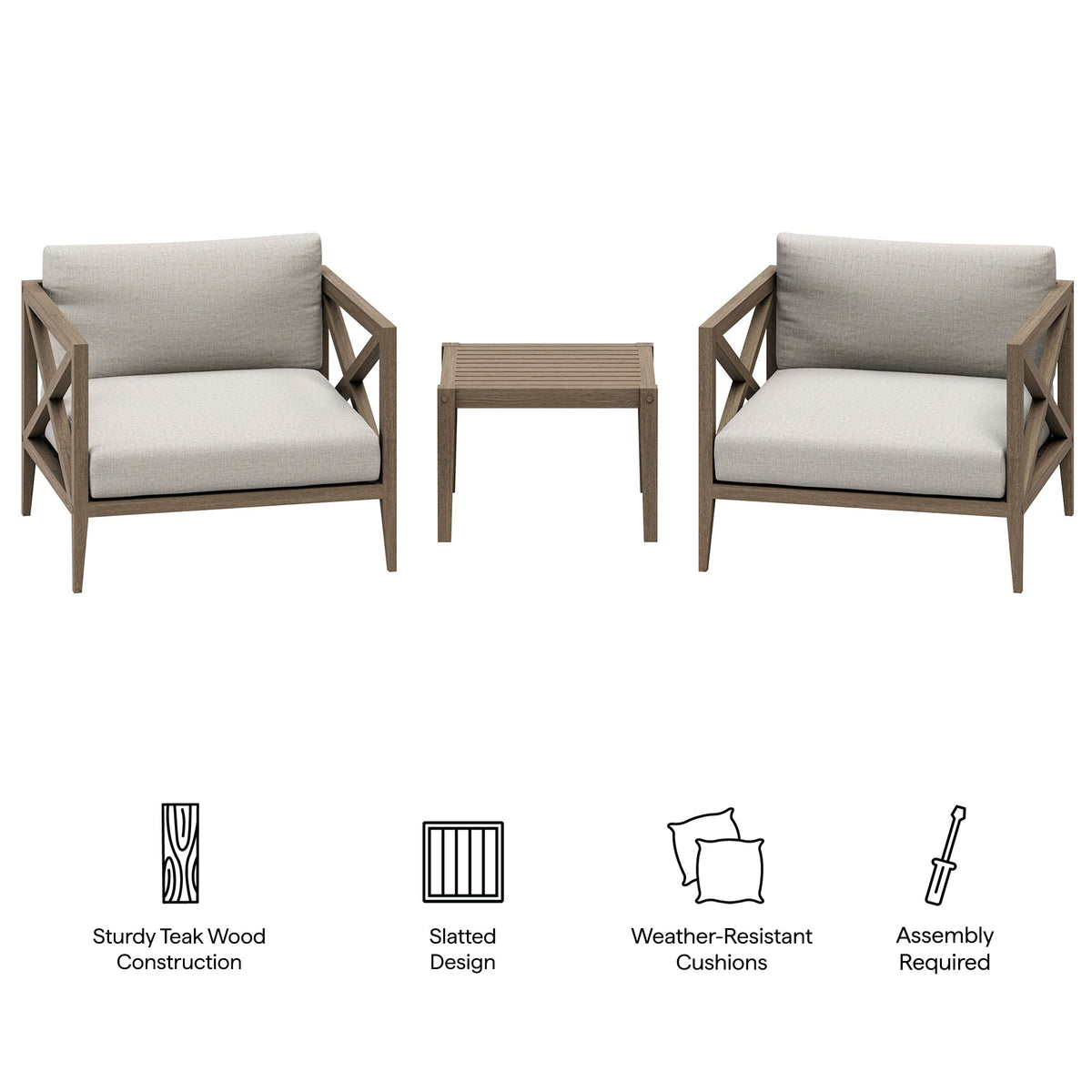 Northlake 3-Piece Outdoor Teak Wood Furniture Set with Armchair and Side Table - view 11