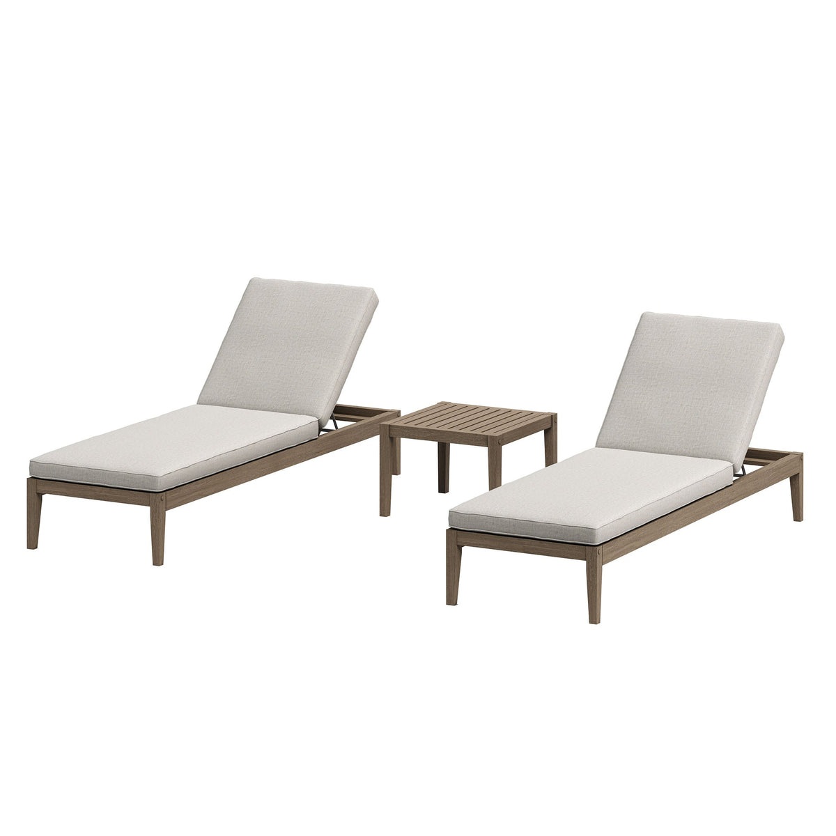 Northlake 3-Piece Outdoor Teak Wood Furniture Set with Chaise Lounges and Side Table