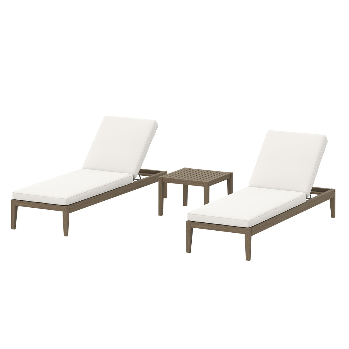 Northlake 3-Piece Outdoor Teak Wood Furniture Set with Chaise Lounges and Side Table