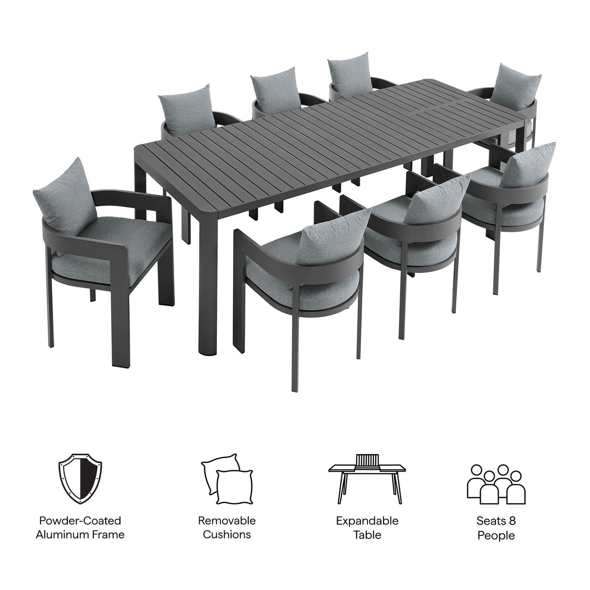 Tahoe 9-Piece Outdoor Patio Aluminum Dining Set With Extendable Table