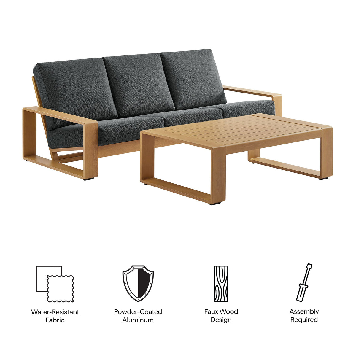 Lirienne 2-Piece Outdoor Patio Aluminum Faux Wood Furniture Set - view 6