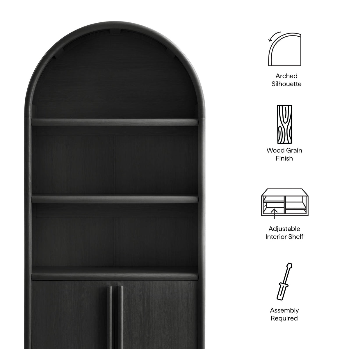 Bellamy Tall Arched Display Cabinet Bookcase