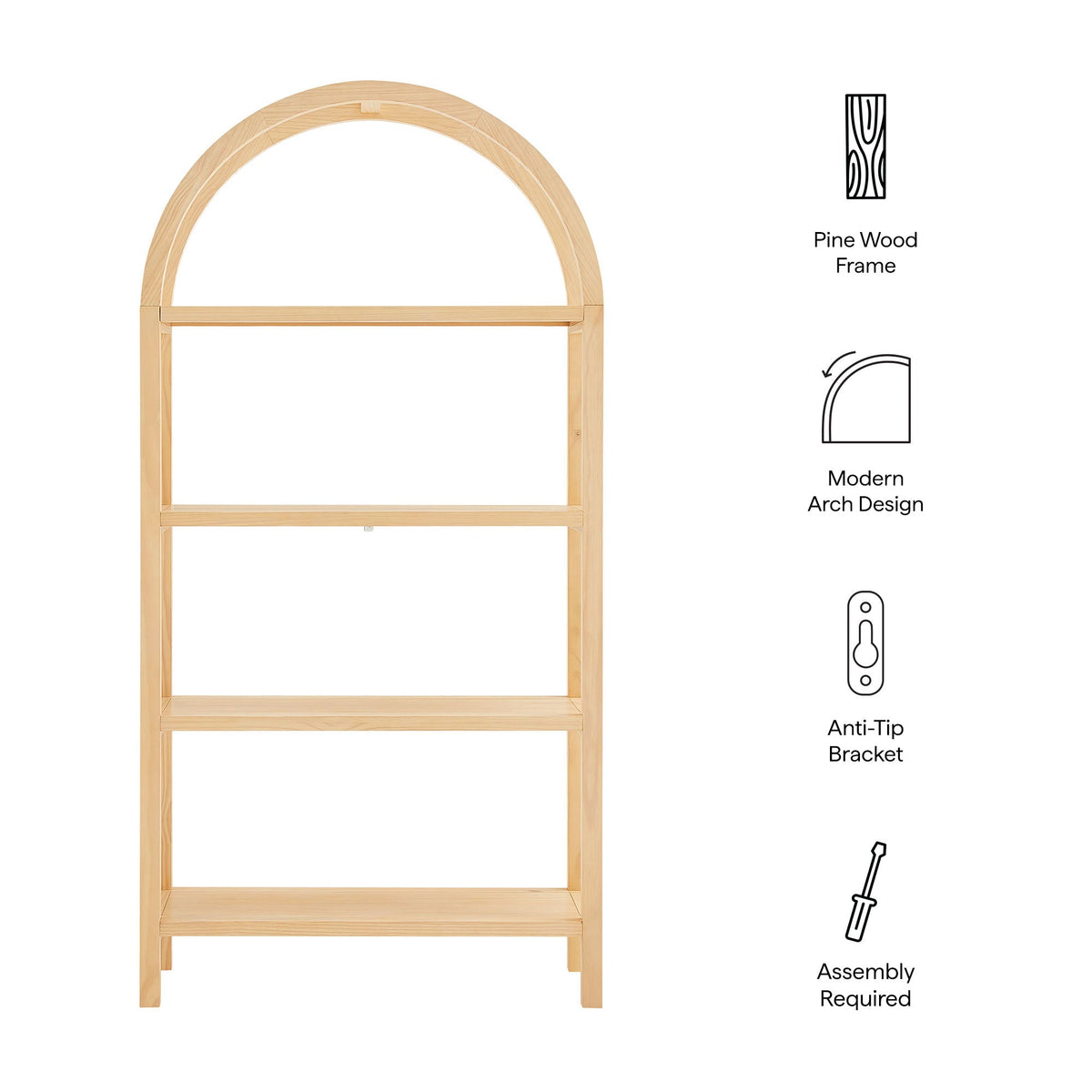 Vexley 72 Inch Large Arched Bookshelf