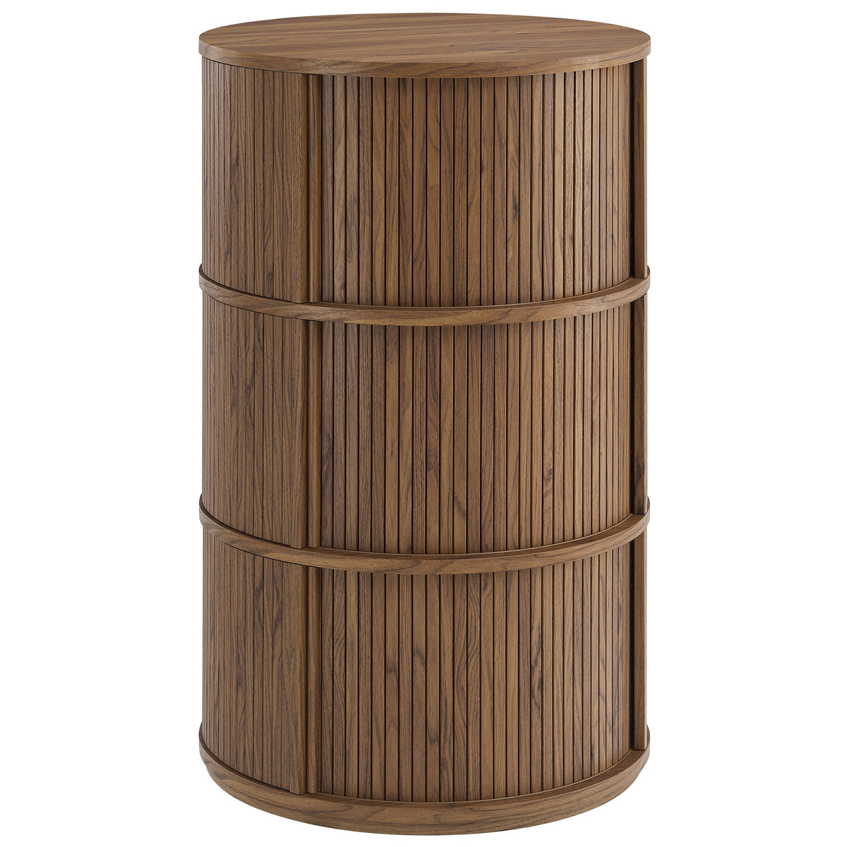 Clement Round Pedestal Stand Storage Table With Sliding Tambour Doors
