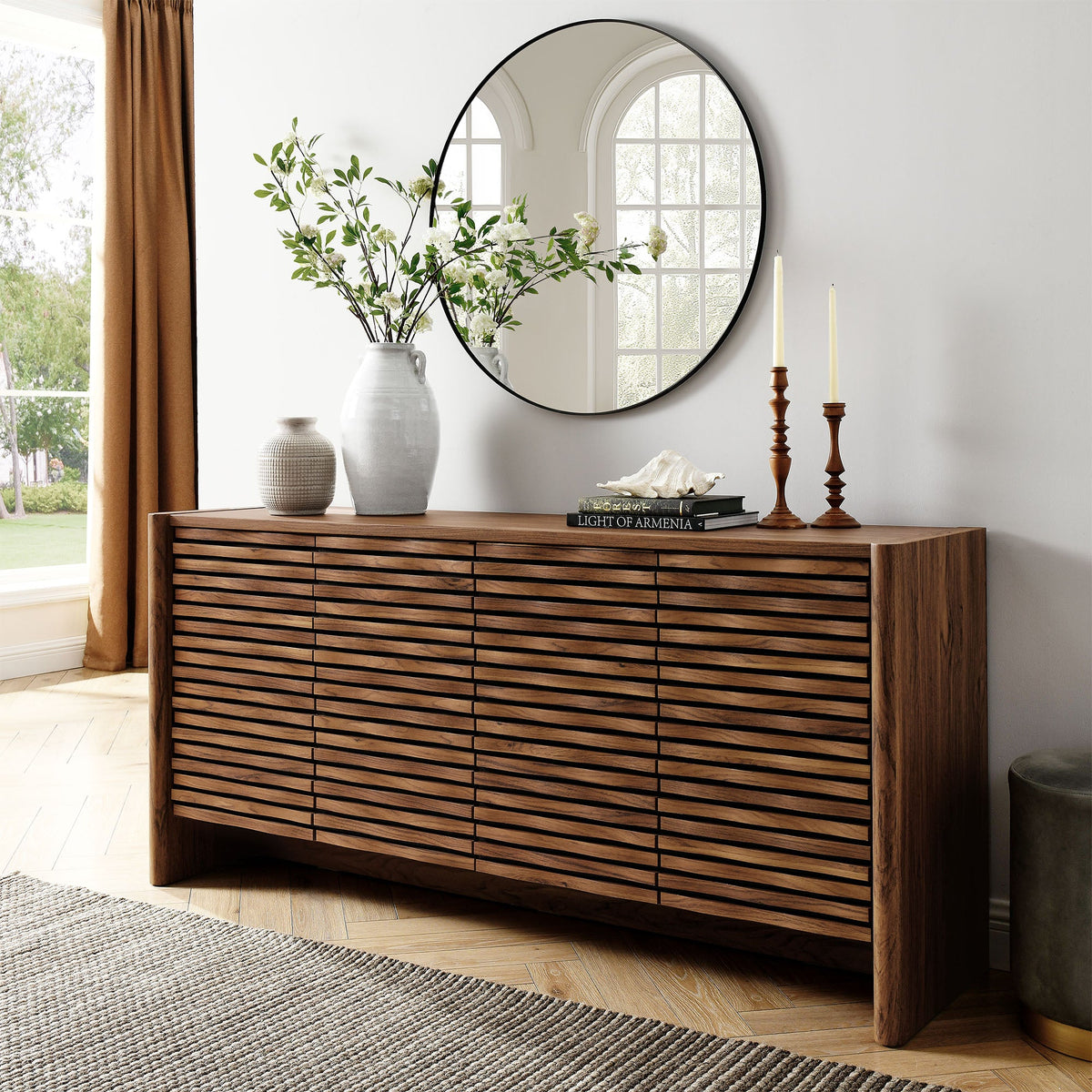 Emric Wave 66" 4-Door Sideboard, Walnut - view 7