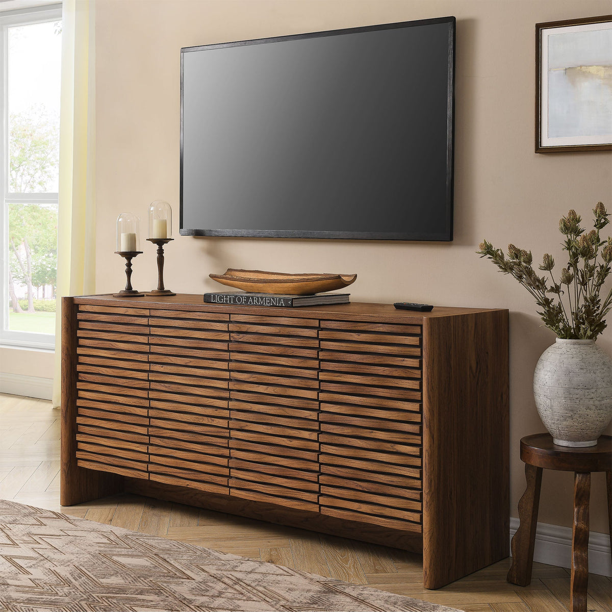 Emric Wave 66" 4-Door Sideboard, Walnut - view 8