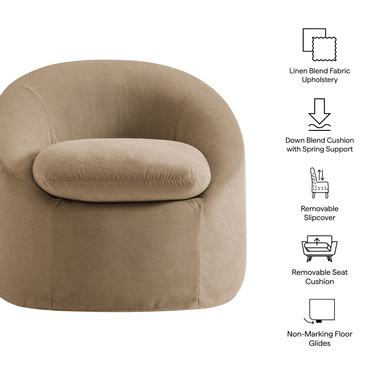 Sadie Slipcovered Linen-Blend Round Accent Chair