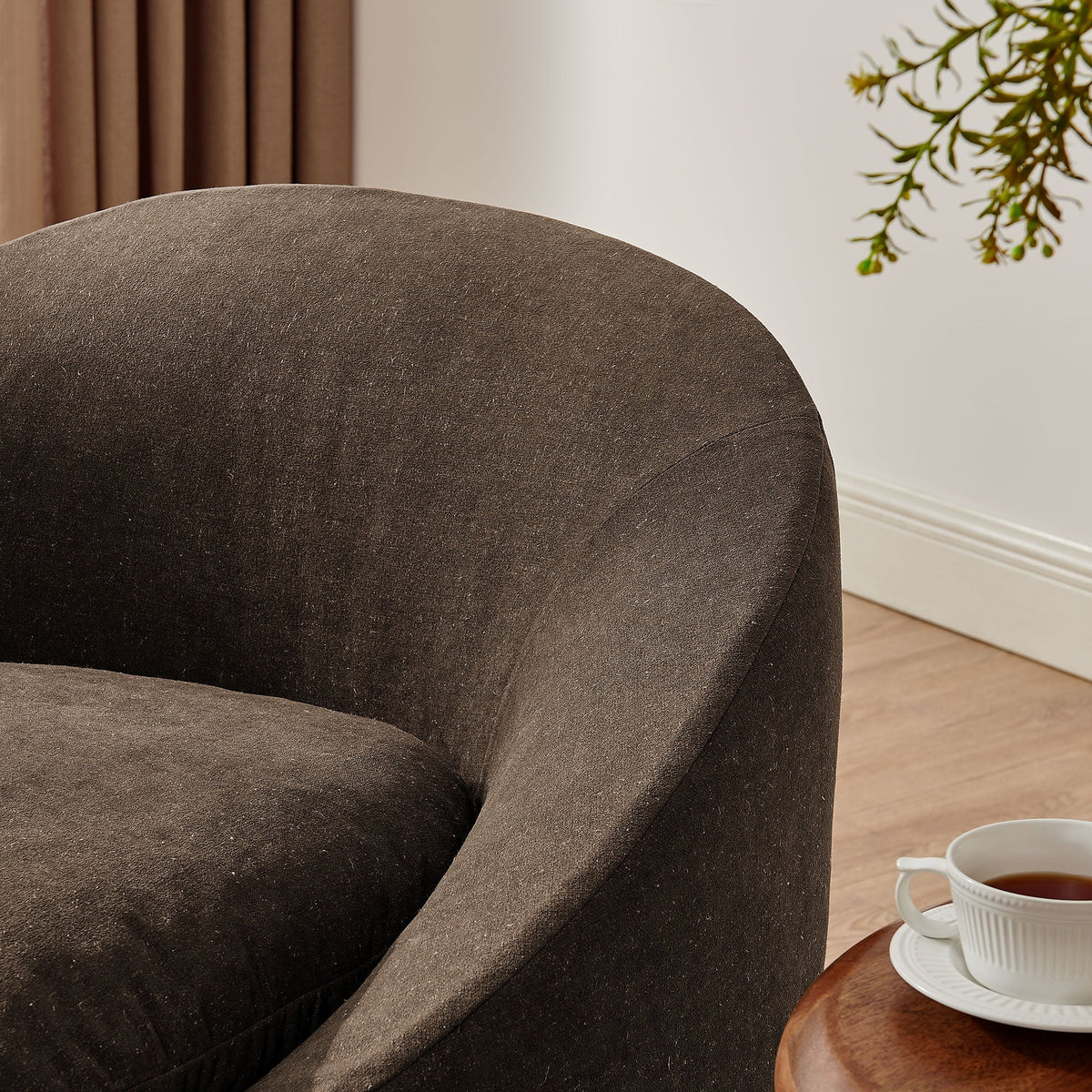 Sadie Slipcovered Linen-Blend Round Accent Chair
