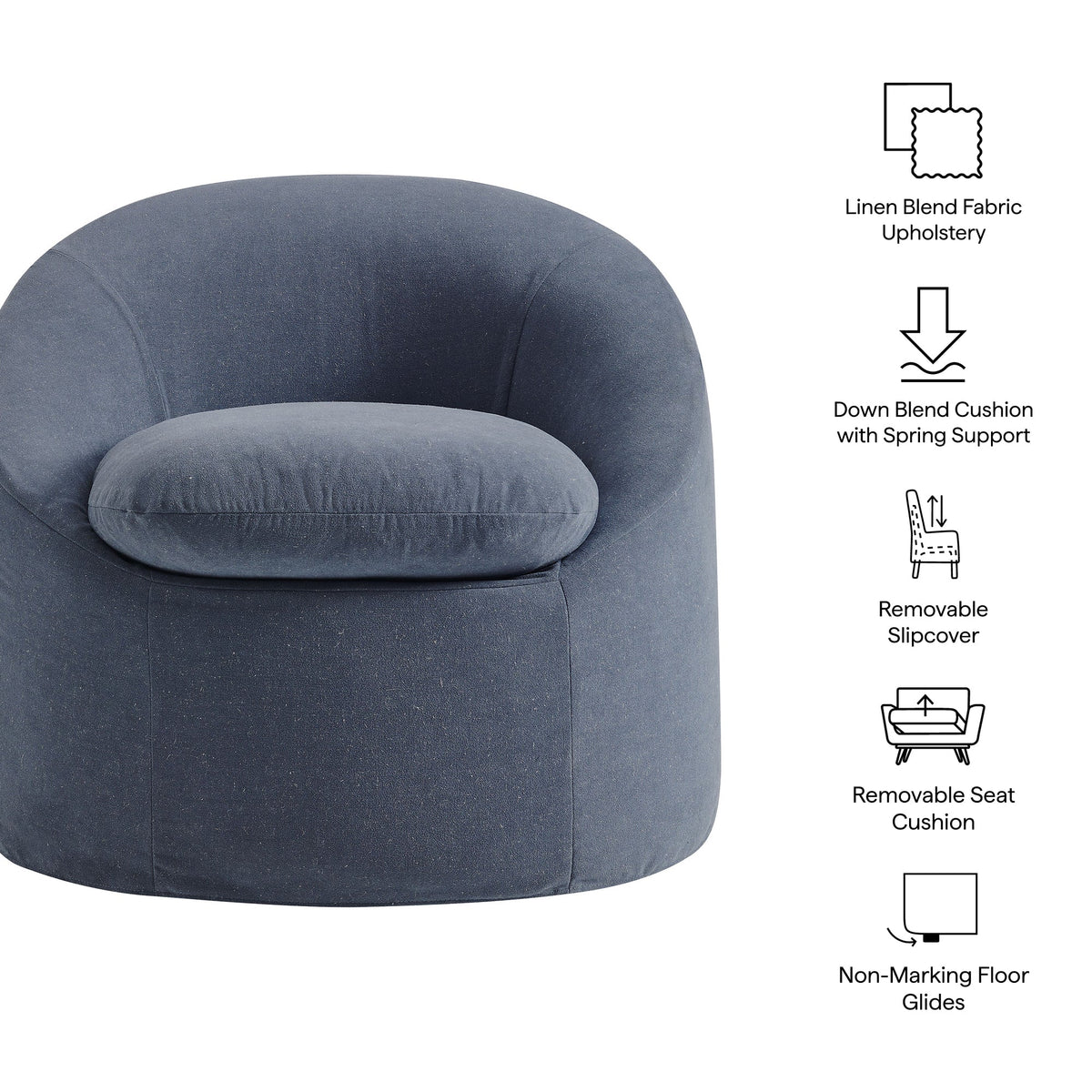 Sadie Slipcovered Linen-Blend Round Accent Chair
