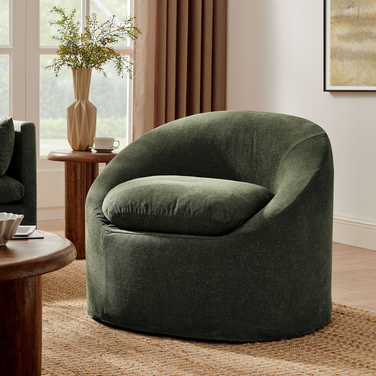 Sadie Slipcovered Linen-Blend Round Accent Chair