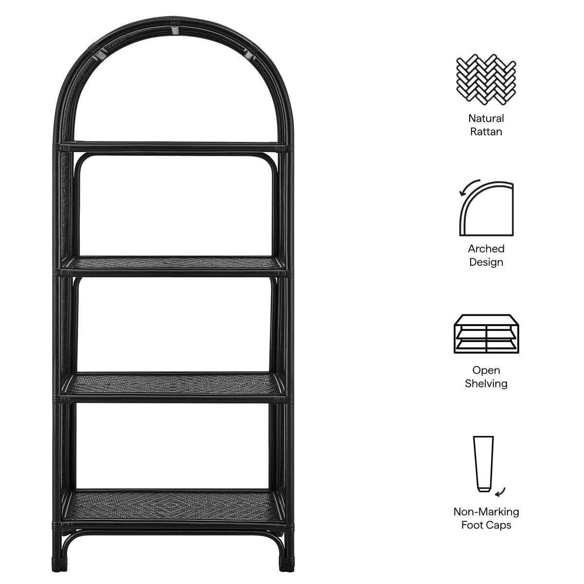 Celeste 67 Inch Tall Arched Natural Rattan Bookshelf