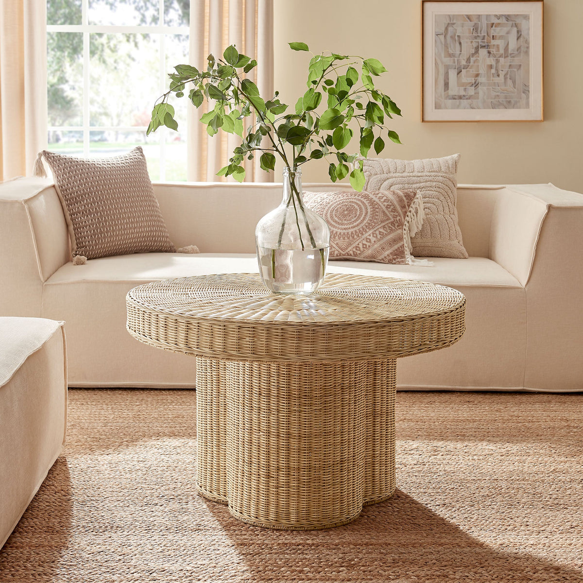 Ainsley 32 Inch Round Natural Rattan Coffee Table - view 6