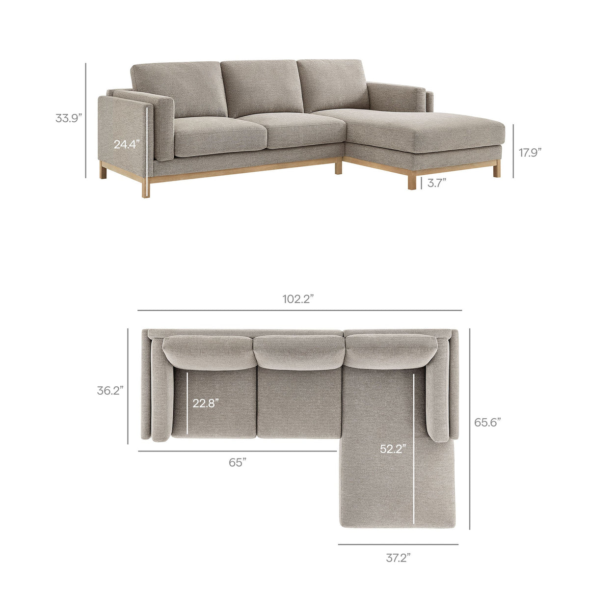 Roscoe Right-Facing Fabric Sectional Sofa with Chaise