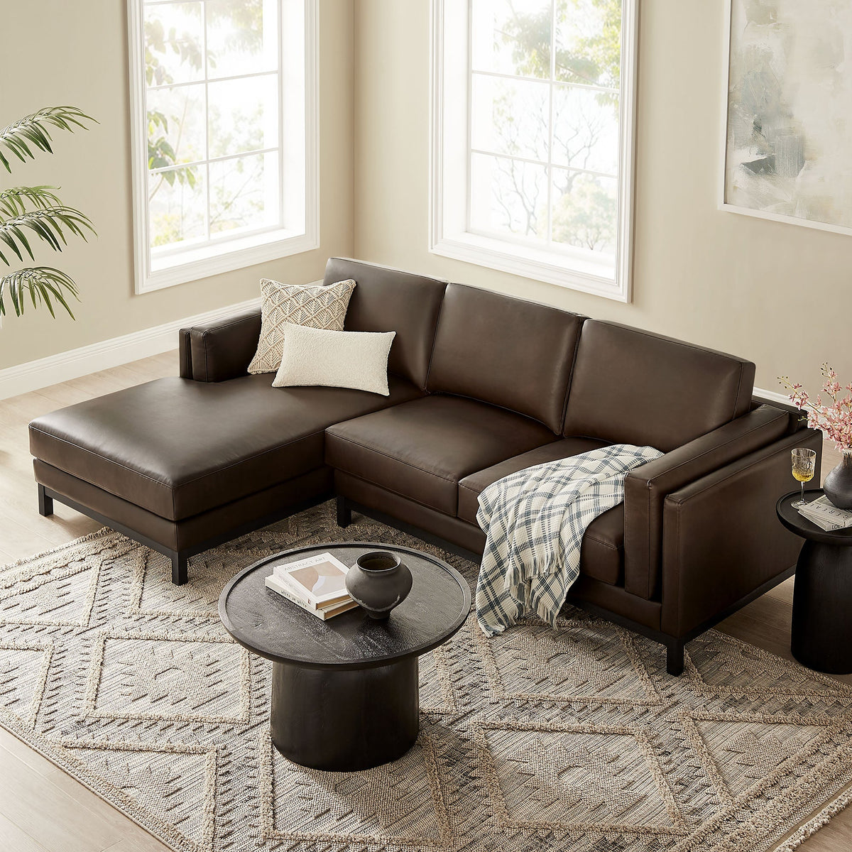 Roscoe Left-Facing Vegan Leather Sectional Sofa with Chaise - view 10