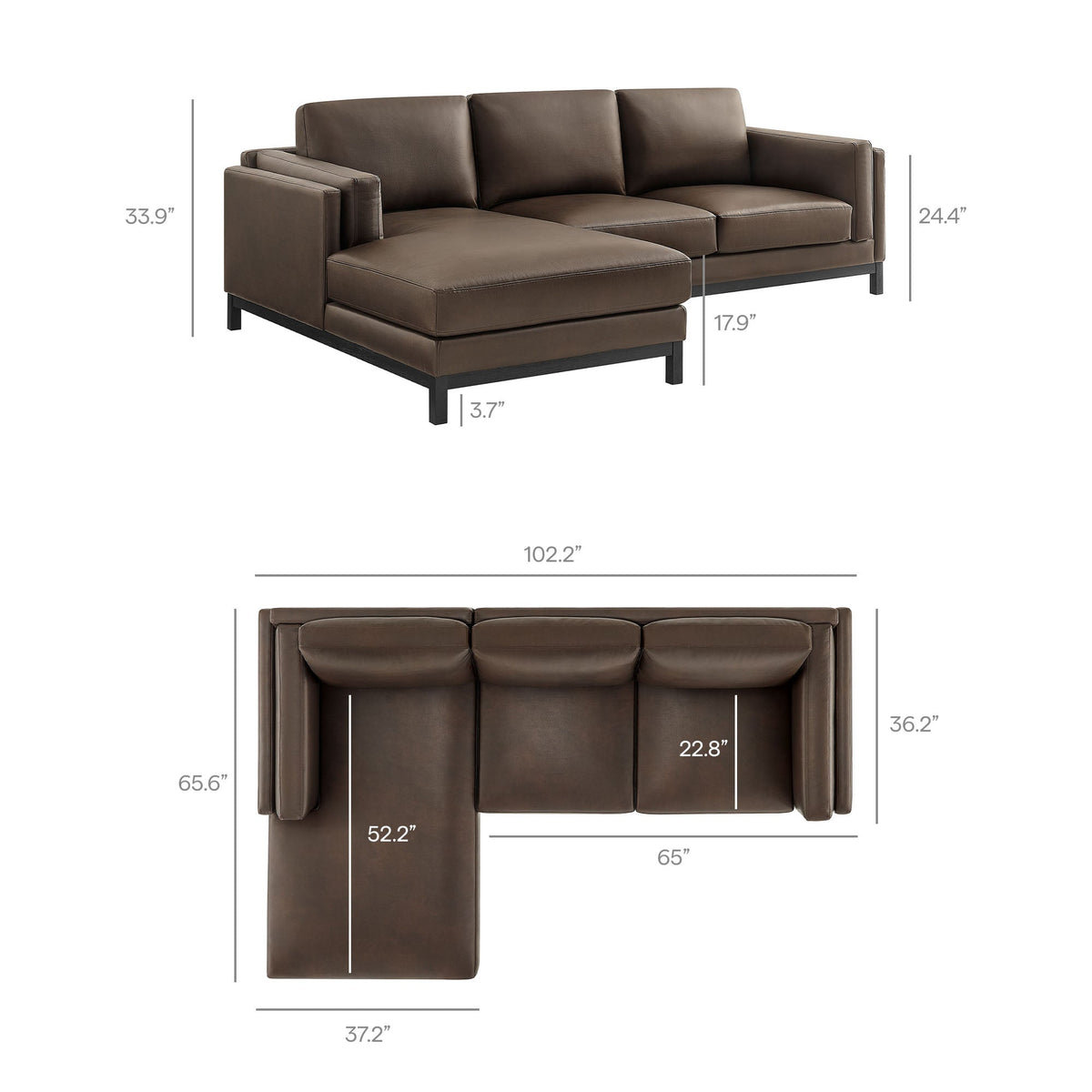 Roscoe Left-Facing Vegan Leather Sectional Sofa with Chaise - view 12