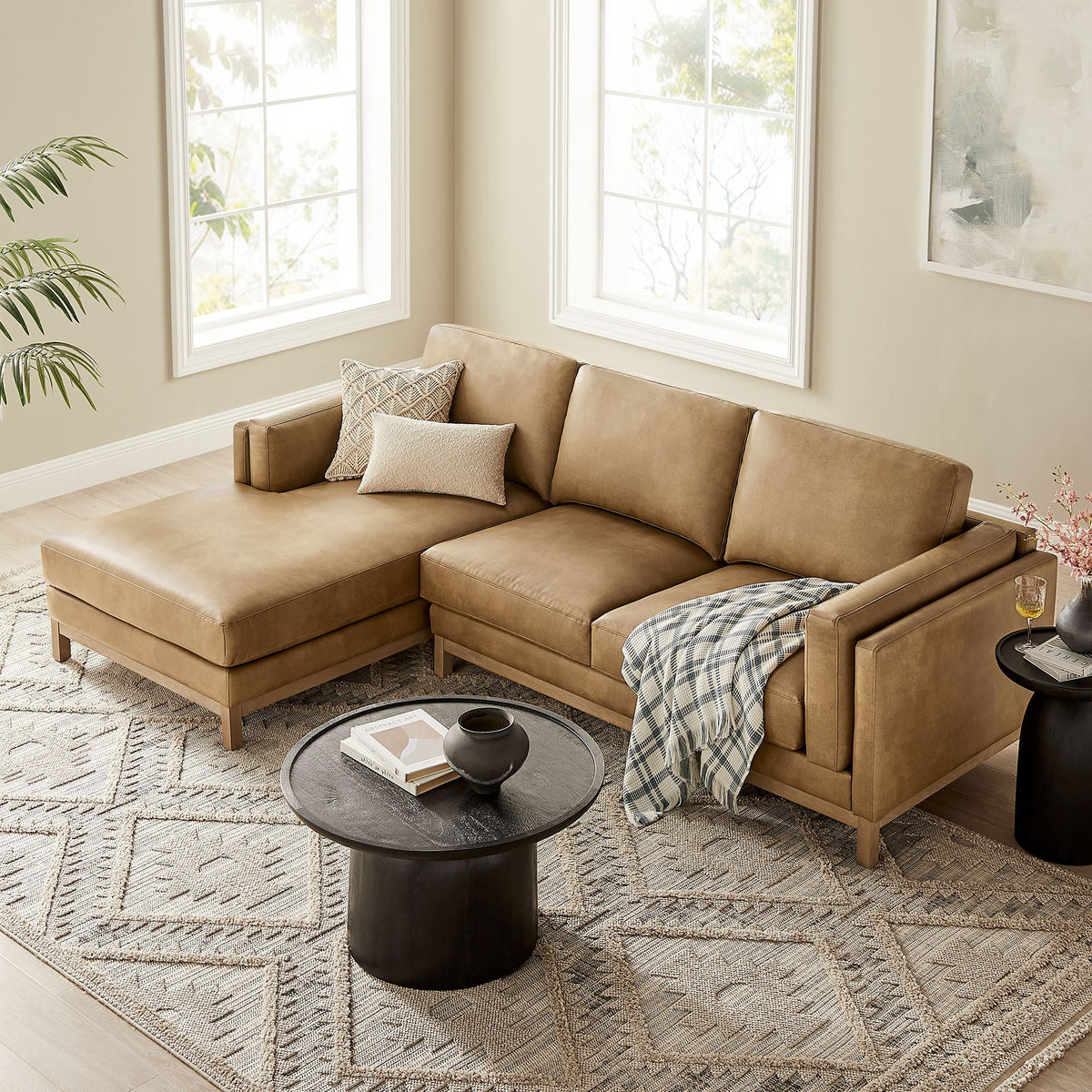 Roscoe Left-Facing Vegan Leather Sectional Sofa with Chaise - view 9