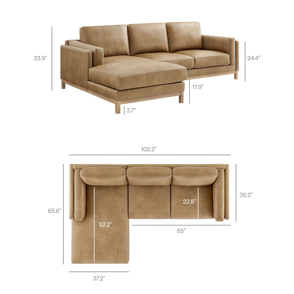 Roscoe Left-Facing Vegan Leather Sectional Sofa with Chaise - view 11