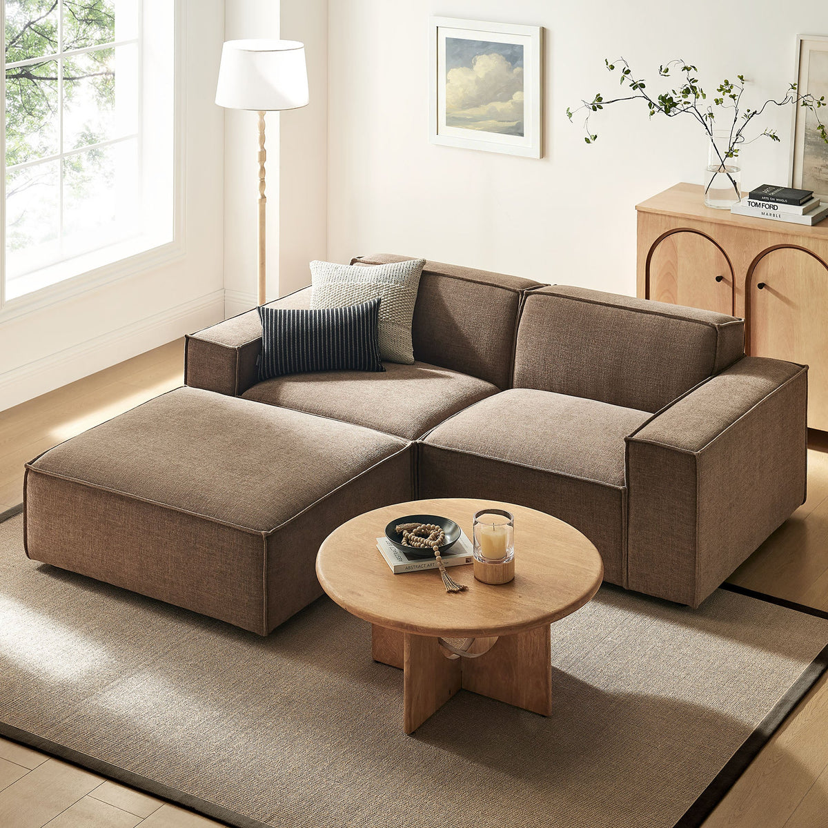 Restore 3-Piece Performance Fabric Upholstered Modular Loveseat with Ottoman