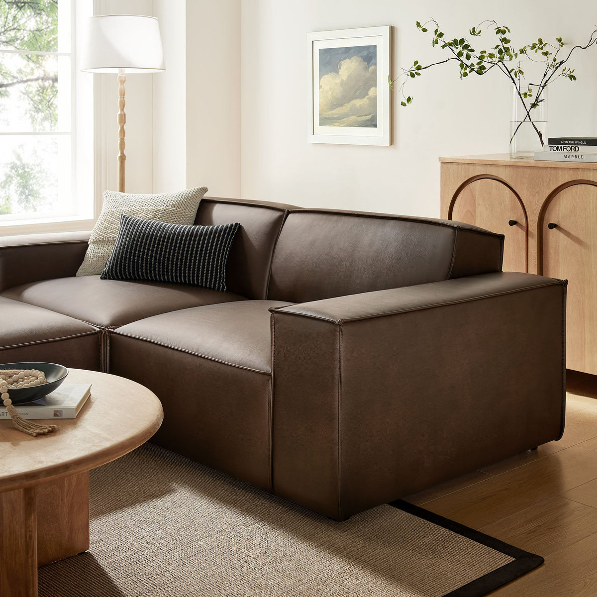 Restore 3-Piece Vegan Leather Modular Loveseat with Ottoman