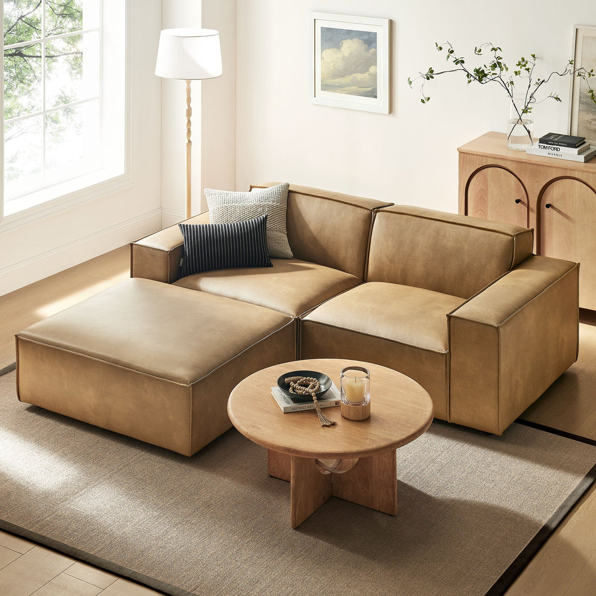 Restore 3-Piece Vegan Leather Modular Loveseat with Ottoman