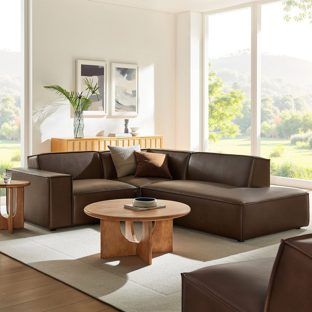Restore 3-Piece Vegan Leather Modular L-Shaped Sectional Sofa