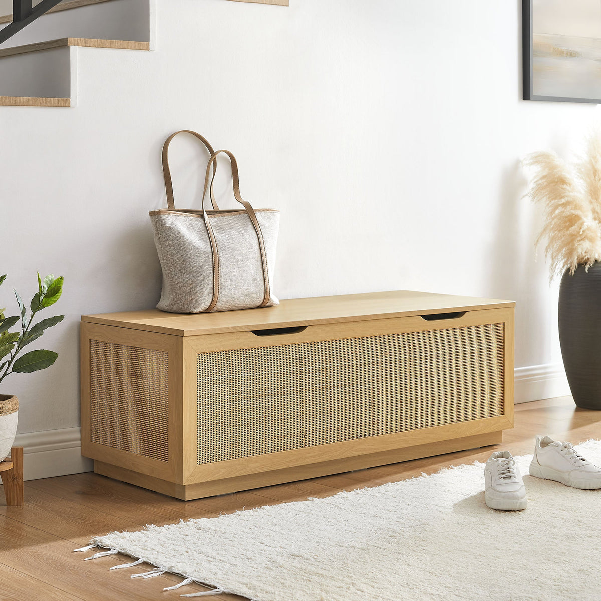 Soma Rattan Storage Bench, Oak - view 7